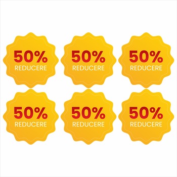 Set 6 autocolante Reducere 50% pentru geam, Orafol, multicolor, 300mm x 300mm Set 6 autocolante Reducere 50% pentru geam, Orafol, multicolor, 300mm x 300mm