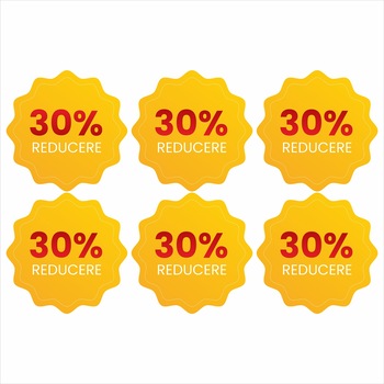 Set 6 autocolante Reducere 30% pentru geam, Orafol, multicolor, 300mm x 300mm Set 6 autocolante Reducere 30% pentru geam, Orafol, multicolor, 300mm x 300mm