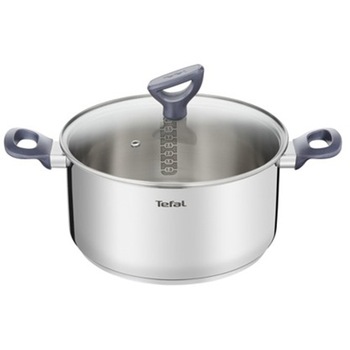Oala cu capac de sticla Tefal Daily Cook, 24 cm, inductie, gradatii usor de citit, inox, argintiu
