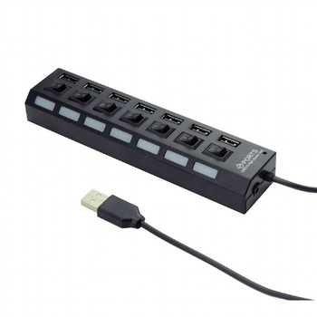 HUB extern GEMBIRD, porturi USB: USB 2.0 x 7, conectare prin USB 2.0, alimentare retea 220 V, cablu 0.5 m, negru, UHB-U2P7-03 HUB extern GEMBIRD, porturi USB: USB 2.0 x 7, conectare prin USB 2.0, alimentare retea 220 V, cablu 0.5 m, negru, UHB-U2P7-03