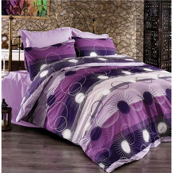 Lenjerie de Pat, Bumbac Ranforce Lux, Model Cercuri Mov, 2 persoane, 70X70, 220X200, 4 piese Lenjerie de Pat, Bumbac Ranforce Lux, Model Cercuri Mov, 2 persoane, 70X70, 220X200, 4 piese