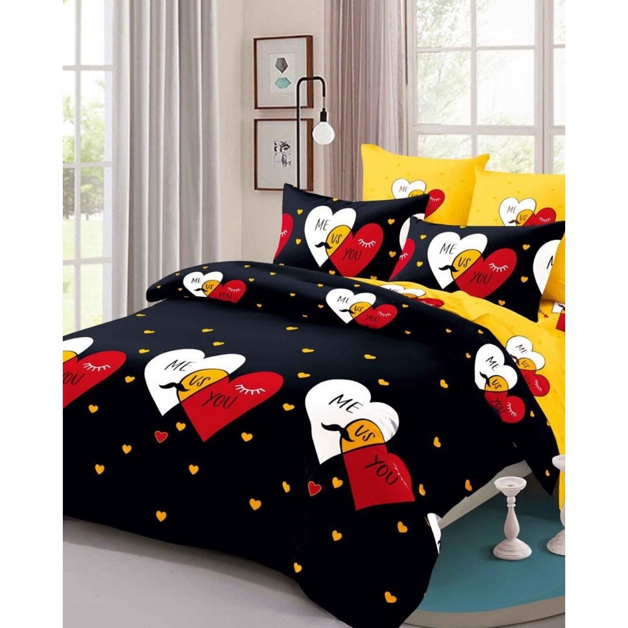 Set Lenjerie Finet Satinat, 6 Piese, Pat 2 Persoane, Me Us You