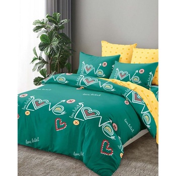 Set Lenjerie Finet Satinat, 6 Piese, Pat 2 Persoane, Love Label Set Lenjerie Finet Satinat, 6 Piese, Pat 2 Persoane, Love Label