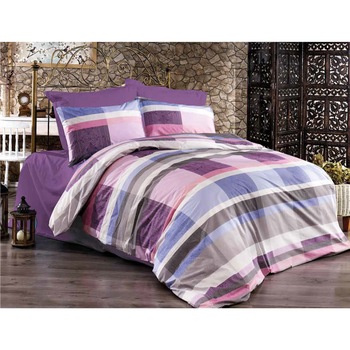 Lenjerie de Pat, Bumbac Ranforce Lux, Model Linii Carouri Mov, 1 persoana, 50X70, 150X200, 4 piese Lenjerie de Pat, Bumbac Ranforce Lux, Model Linii Carouri Mov, 1 persoana, 50X70, 150X200, 4 piese