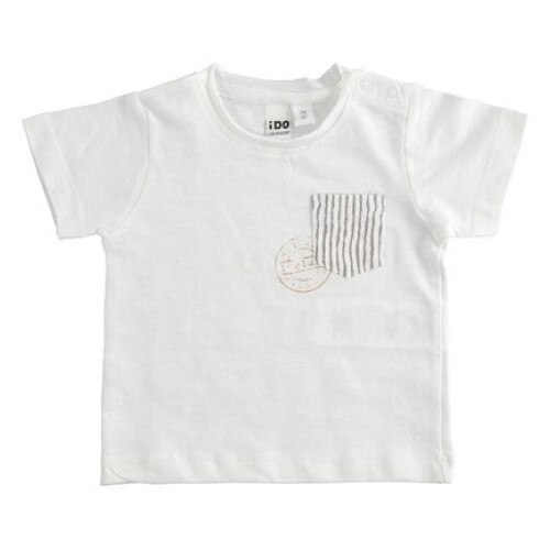 Tricou baieti Ido cu buzunar in dungi, Alb