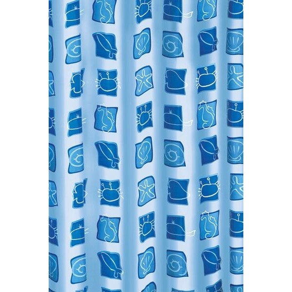 Perdea de dus Kleine Wolke albastra Viata Marina calut de mare, stea de mare si scoici, din plastic ecologic 180x200cm