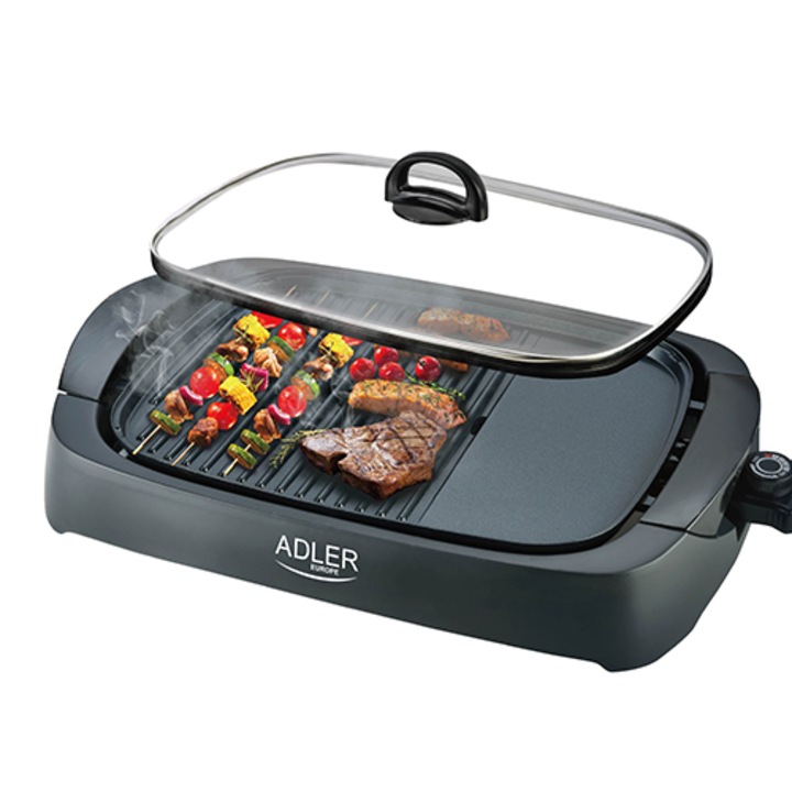 Adler AD 6610 elektromos grill, üveg fedél, teljesítmény 3000 W