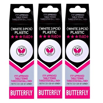 Set 3 cutii cu 3 mingi tenis de masa Butterfly *** R40+ ITTF, 9 bucati, albe Set 3 cutii cu 3 mingi tenis de masa Butterfly *** R40+ ITTF, 9 bucati, albe