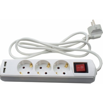 Cablu prelungitor 3x Schuko cu protectie copii 2xUSB,intrerupator, 3x1,0 mm, 1,5 m, Comtec Cablu prelungitor 3x Schuko cu protectie copii 2xUSB,intrerupator, 3x1,0 mm, 1,5 m, Comtec