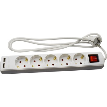 Cablu prelungitor 5x Schuko cu protectie copii 2xUSB, intrerupator, 3x1,0 mm, 1,5 m, Comtec Cablu prelungitor 5x Schuko cu protectie copii 2xUSB, intrerupator, 3x1,0 mm, 1,5 m, Comtec