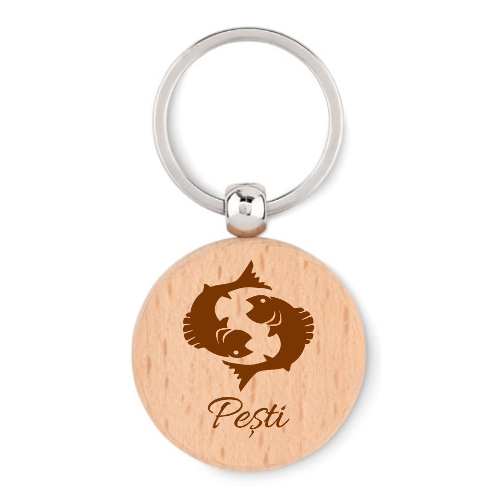 Breloc din lemn personalizat, zodiac, Pesti