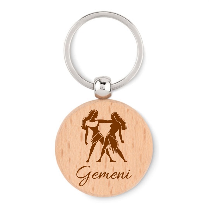 Breloc din lemn personalizat, zodiac, Gemeni