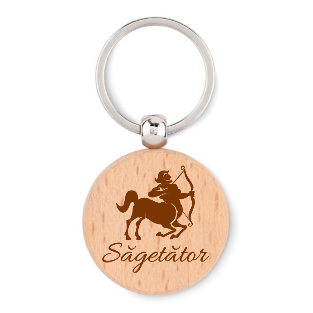 Breloc din lemn personalizat, zodiac, Sagetator