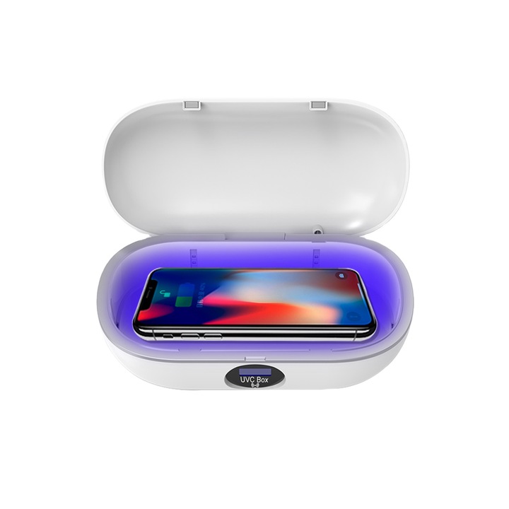 UVC + UVA устройство за дезинфекция и стерилизация 260-270nm+360-370nm за телефон и други UVC предмети 9994038 Бял