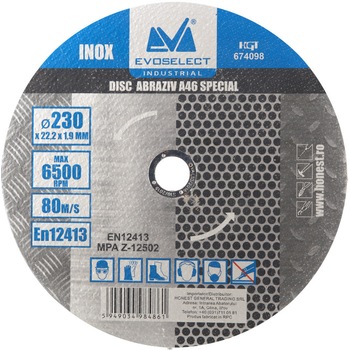 Disc Abraziv A46 Inox EvoTools, Diametru 115 mm, Grosime 1.6 mm Disc Abraziv A46 Inox EvoTools, Diametru 115 mm, Grosime 1.6 mm