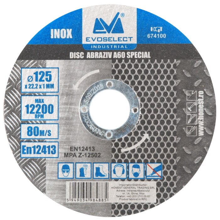 Disc Abraziv A60 Inox EvoTools, Diametru 125 mm, Grosime 1 mm