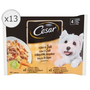 Hrana umeda pentru caini Cesar, Pui & Morcov si Vita & Legume, 13x4x100g Hrana umeda pentru caini Cesar, Pui & Morcov si Vita & Legume, 13x4x100g
