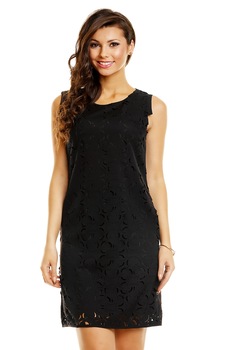 Rochie neagra mini din dantela, cu fermoar la spate, Negru Rochie neagra mini din dantela, cu fermoar la spate, Negru