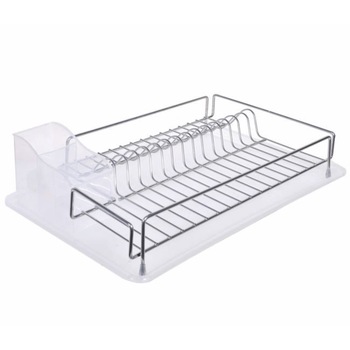 Suport de vase si tacamuri cu tava de scurgere apa, nu rugineste, din metal si plastic, ATS, pentru bucatarie Suport de vase si tacamuri cu tava de scurgere apa, nu rugineste, din metal si plastic, ATS, pentru bucatarie