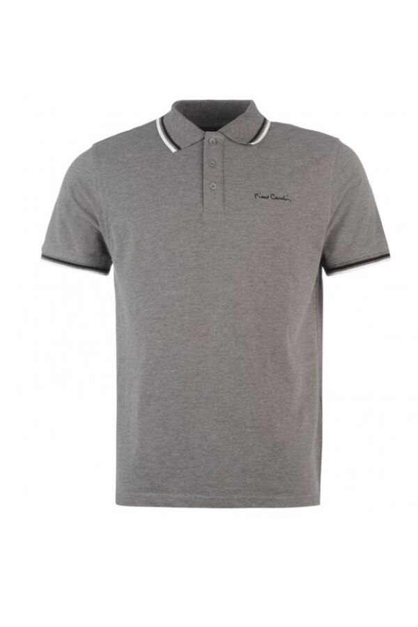 Tricou tip polo, Pierre Cardin, Bumbac, Gri