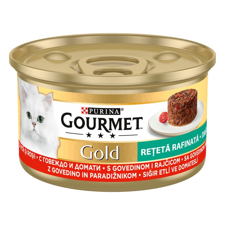 Hrana umeda pentru pisici Gourmet Gold Savoury Cake, Vita si Rosii, 85 g