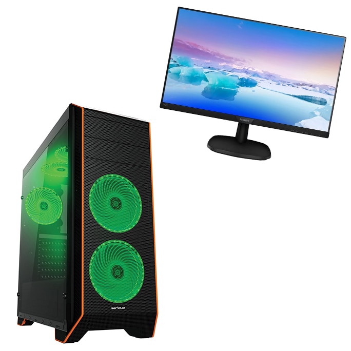 Baleen whale Install industry Pachet Sistem PC Gaming Pro457, Procesor Intel® Core™ I5 4570 Ghz, 8GB RAM,  Capacitate stocare 240SSD, placa video GeForce GT710, Bluelight Case si  monitor 27" - eMAG.ro