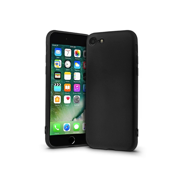 iPhone 7 / 8 / SE 2020 / SE 2022 kompatibilis szilikon hátlaptok, velúr belsővel, matt, fekete, Silicone