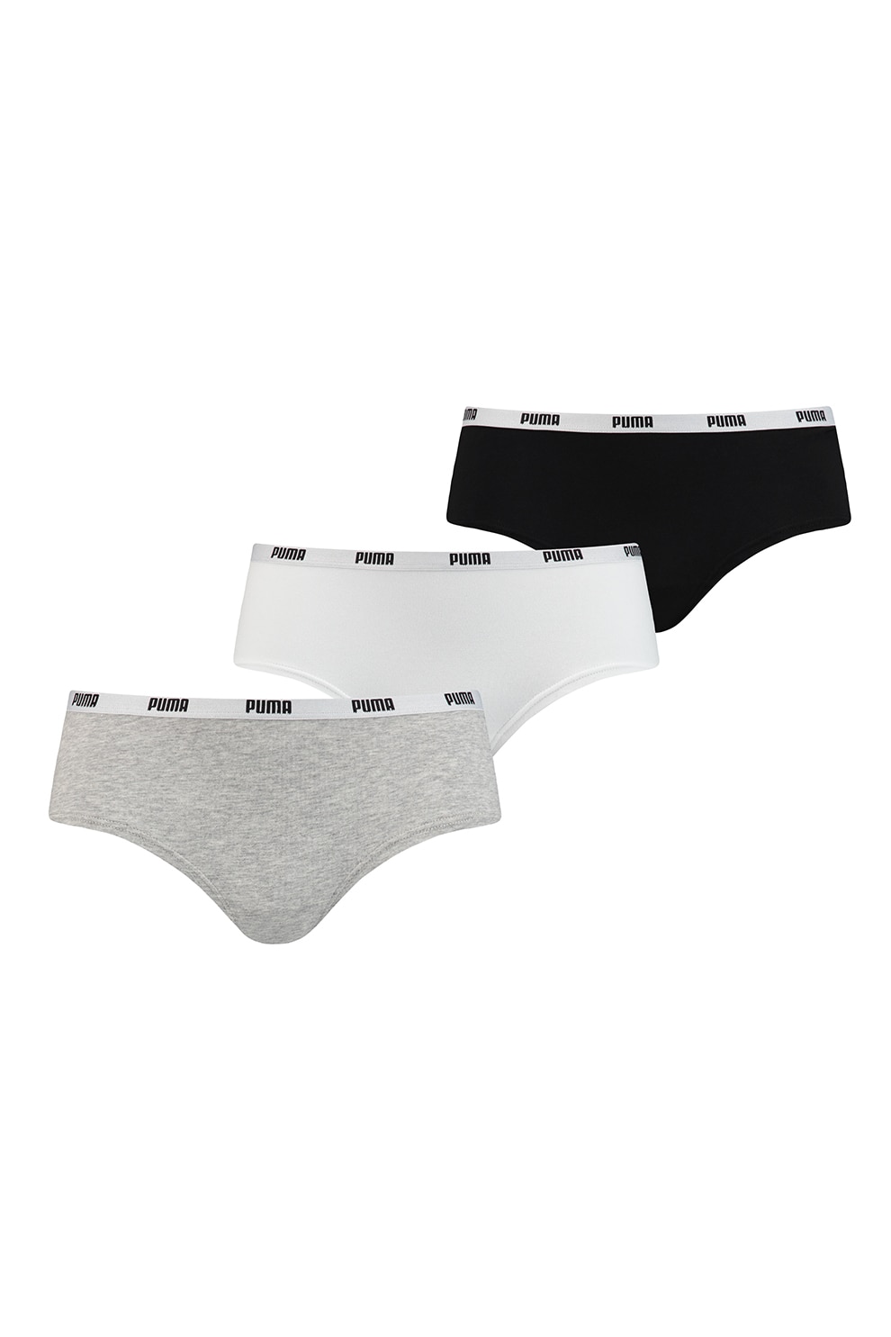 Puma, Set de chiloti hipster- 3 perechi, Gri melange/Alb/Negru