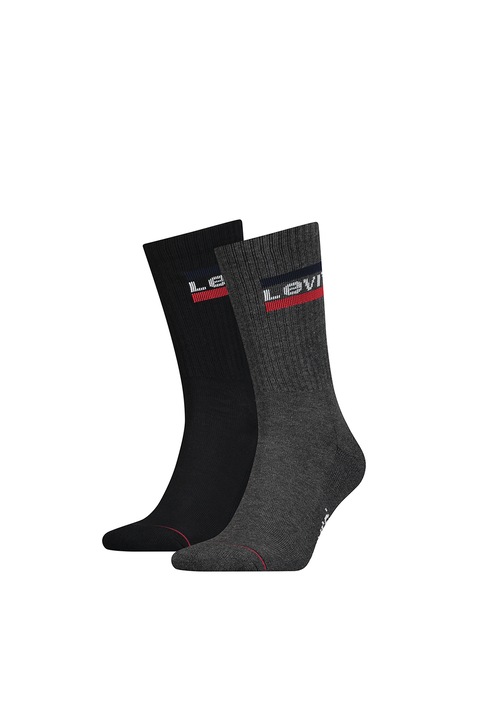 Levi's, Set de sosete lungi unisex - 2 perechi, Negru/Gri inchis