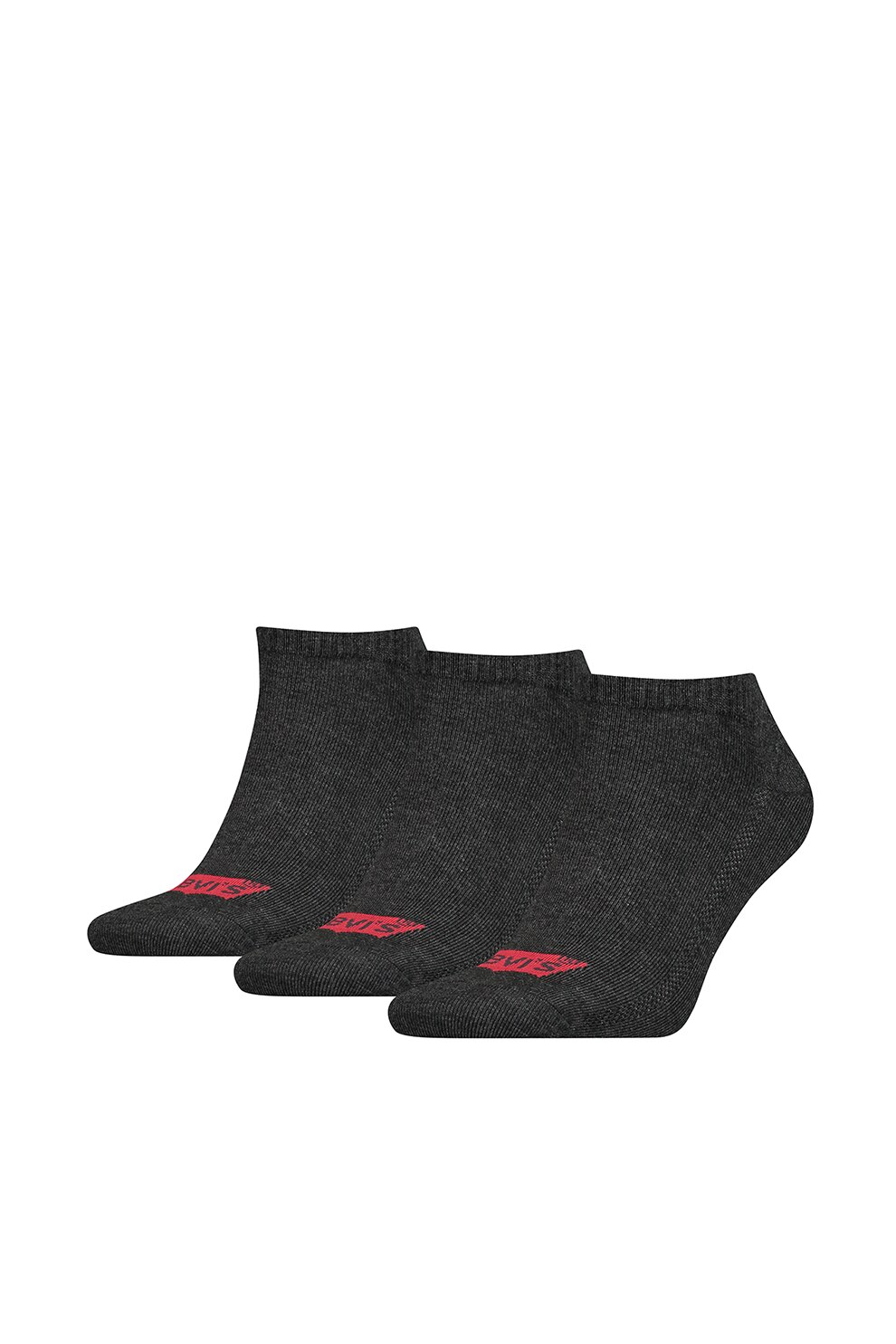 Levi's, Set de sosete scurte unisex, cu detaliu logo - 3 perechi, Gri antracit/Rosu