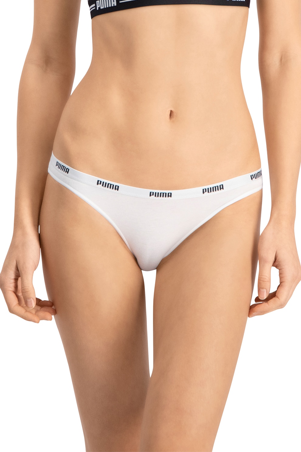 Puma, Set de chiloti din amestec de bumbac si modal - 2 perechi, Alb