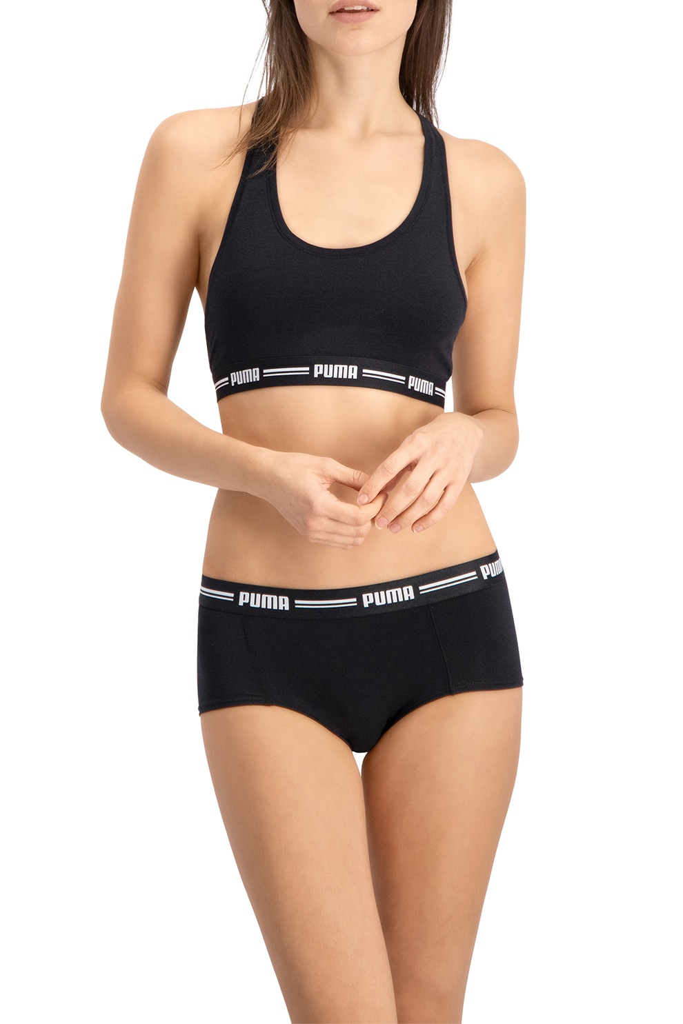 Puma, Bustiera racerback din amestec de bumbac si modal, Negru