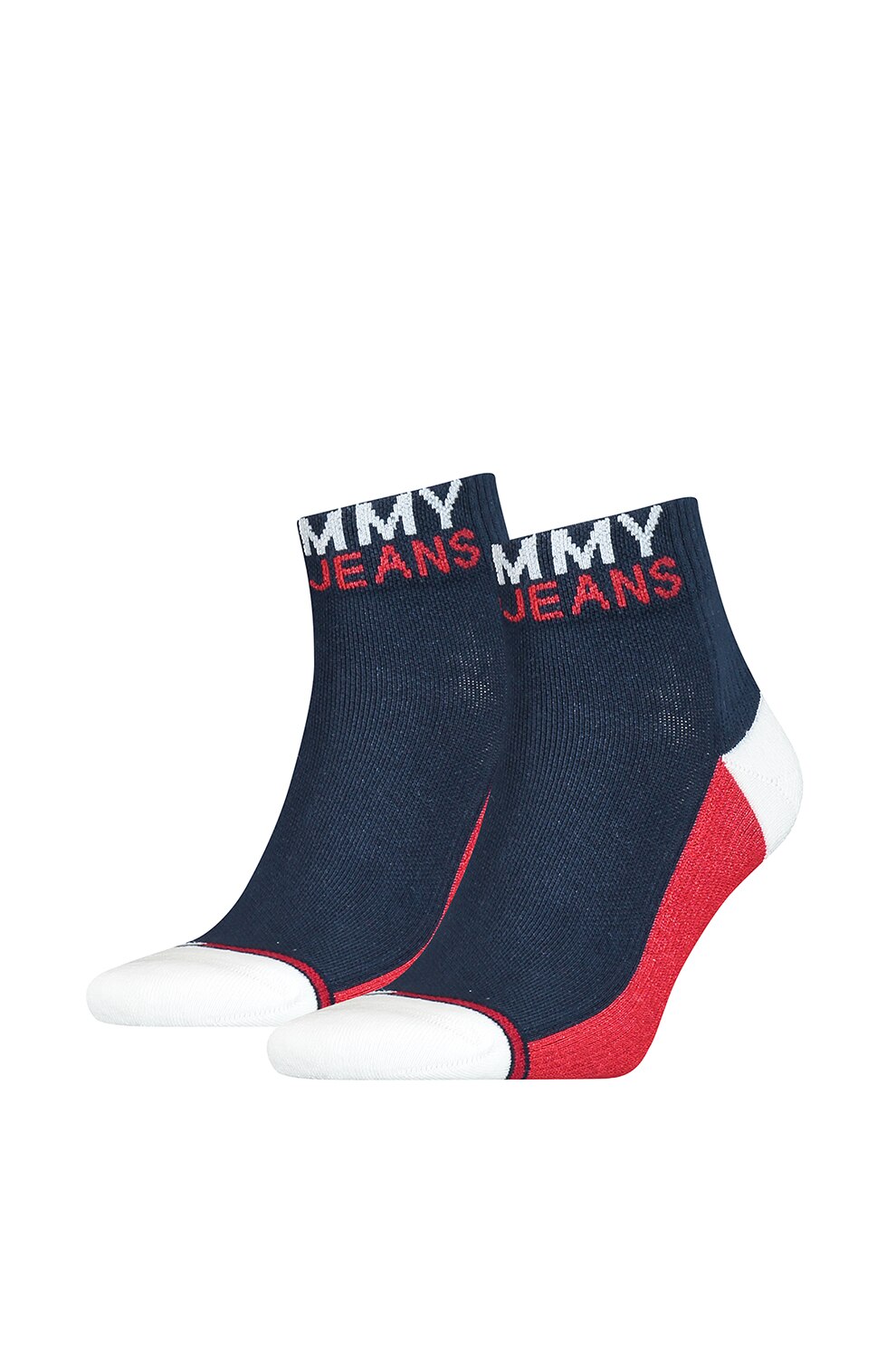 Tommy Hilfiger, Set de sosete unisex cu model colorblock - 2 perechi, Bleumarin/Rosu/Alb, 35-38