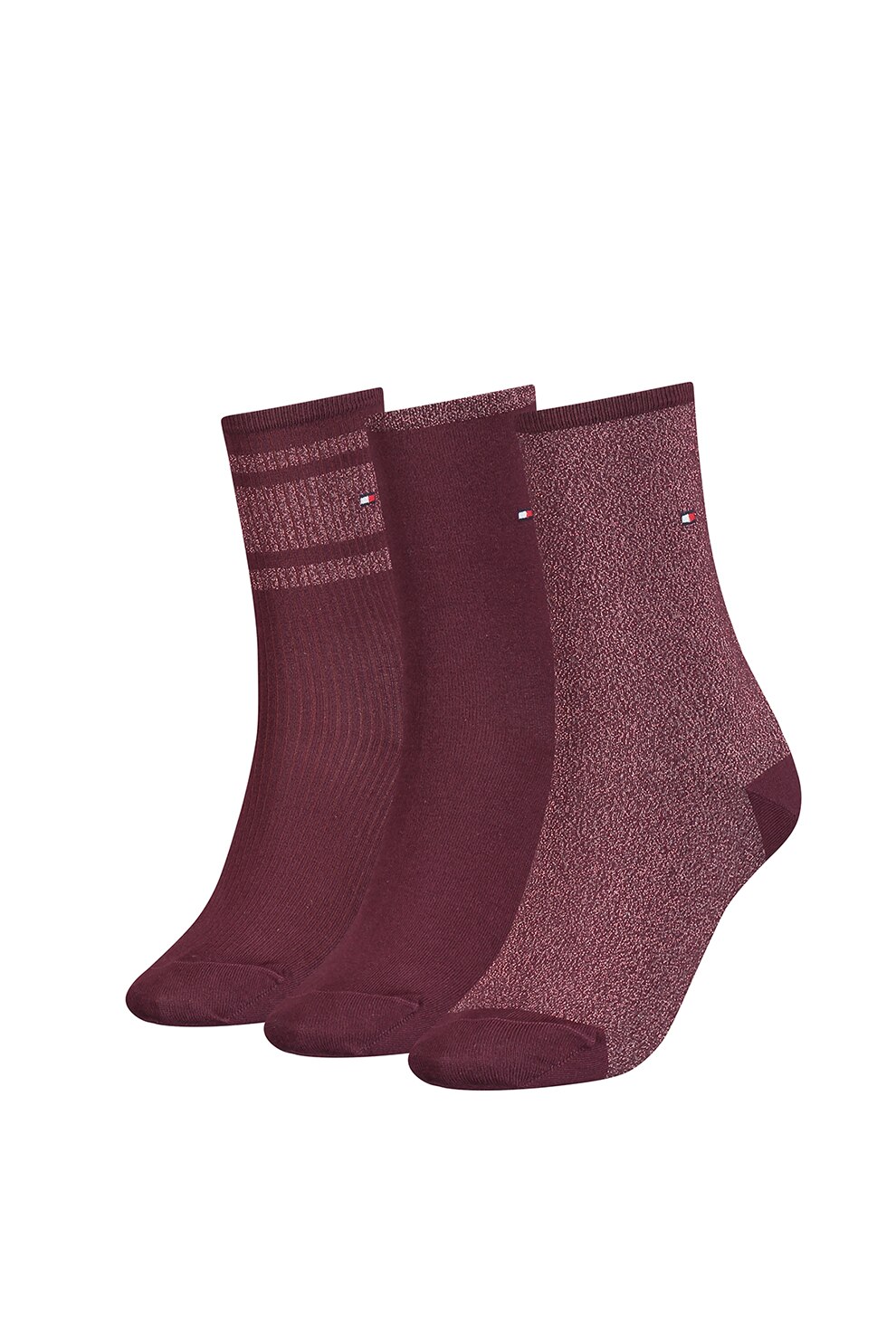 Tommy Hilfiger, Set de sosete scurte - 3 perechi, Rosu Bordeaux, 35-38
