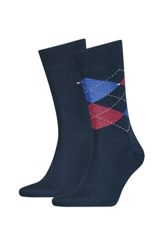 Tommy Hilfiger, Set de sosete elastice cu model uni si in carouri - 2 perechi Tommy Hilfiger, Set de sosete elastice cu model uni si in carouri - 2 perechi