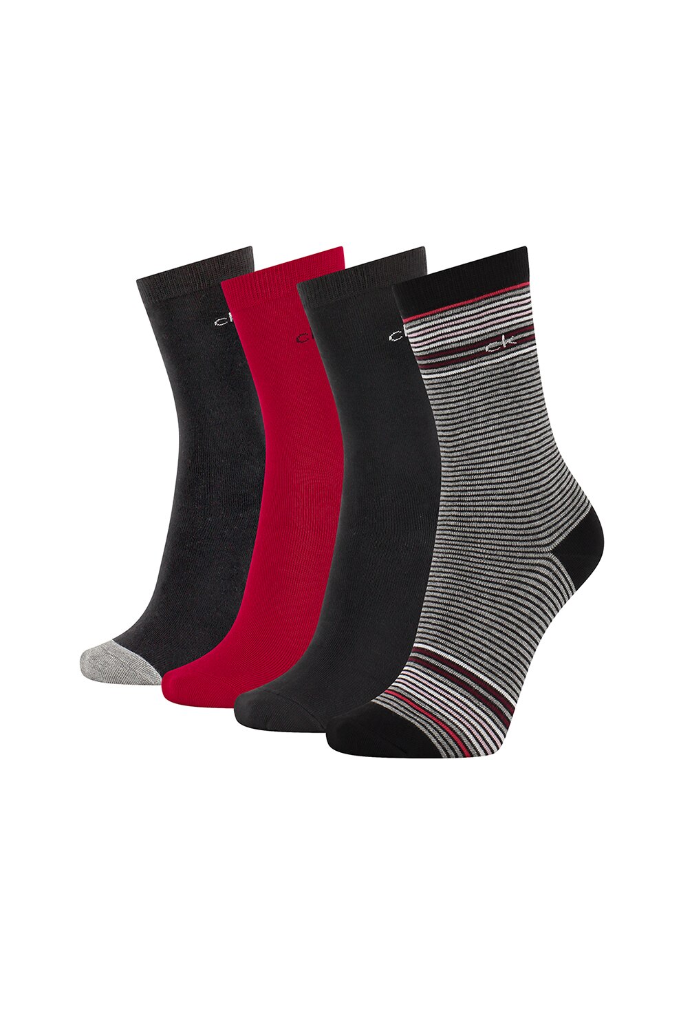 CALVIN KLEIN, Set de sosete lungi - 4 perechi, Negru/Rosu, U