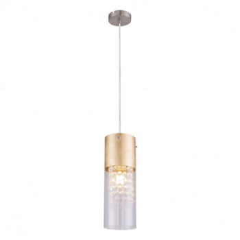 Suspensie nichel mat, Globo WEMMO 15908-1G, baza aurie sticla transparenta, cristale transparente, D110, H 1200 Suspensie nichel mat, Globo WEMMO 15908-1G, baza aurie sticla transparenta, cristale transparente, D110, H 1200