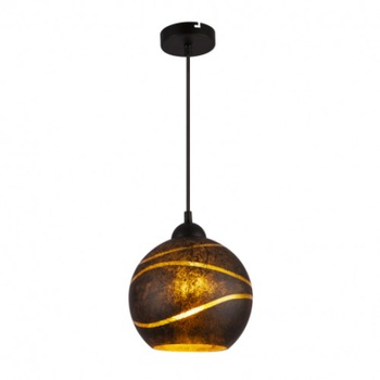 Suspensie metal, Globo LOMMY 54005H, negru-auriu, abajur din sticla negru-auriu, cablu textil negru, D 200, H1200 Suspensie metal, Globo LOMMY 54005H, negru-auriu, abajur din sticla negru-auriu, cablu textil negru, D 200, H1200