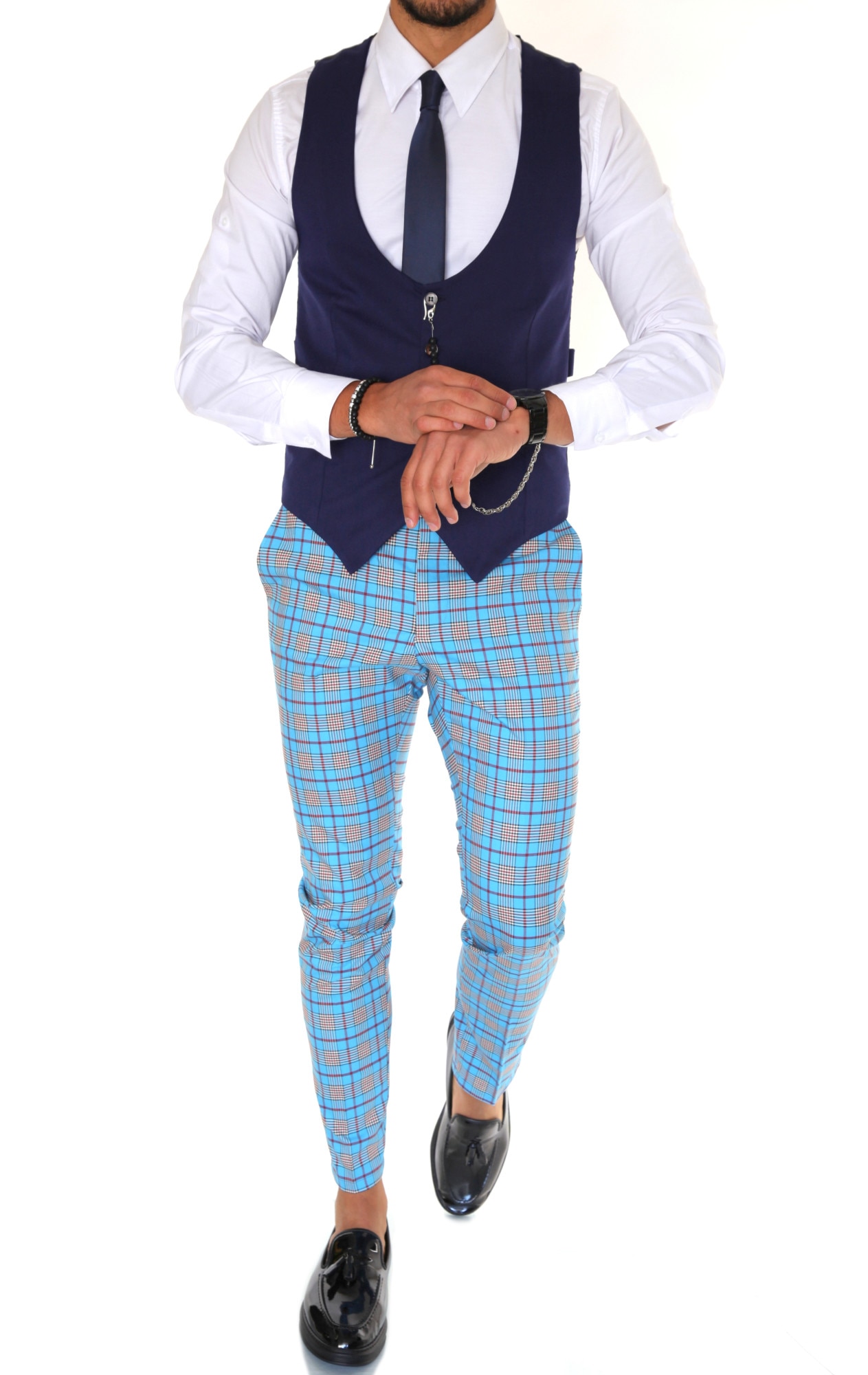 Costum pentru barbati, elegant, slim fit, vesta, pantaloni, bleumarin, B1847