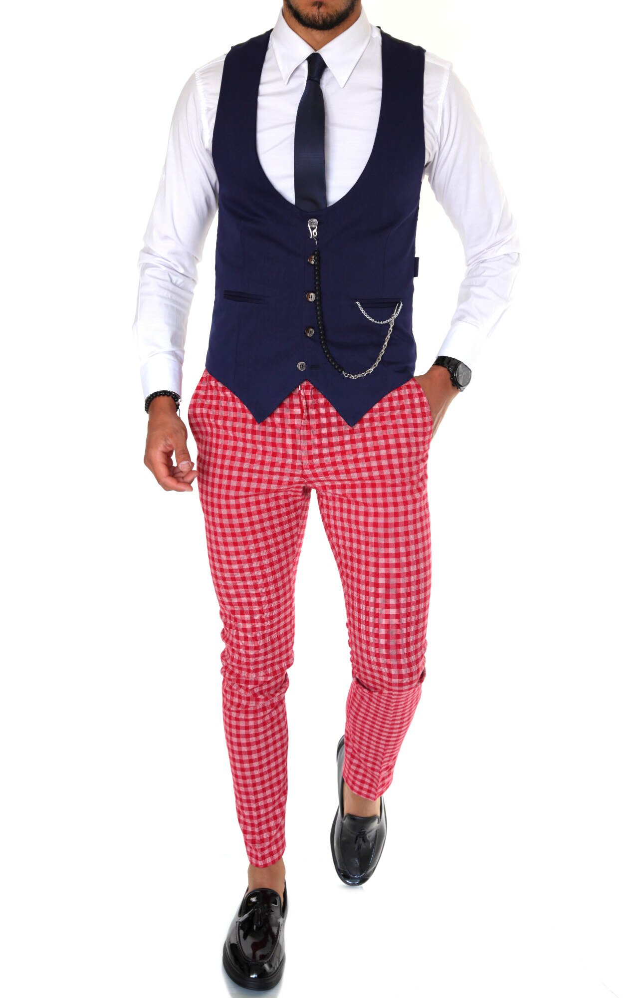 Costum pentru barbati, elegant, slim fit, vesta, pantaloni, bleumarin