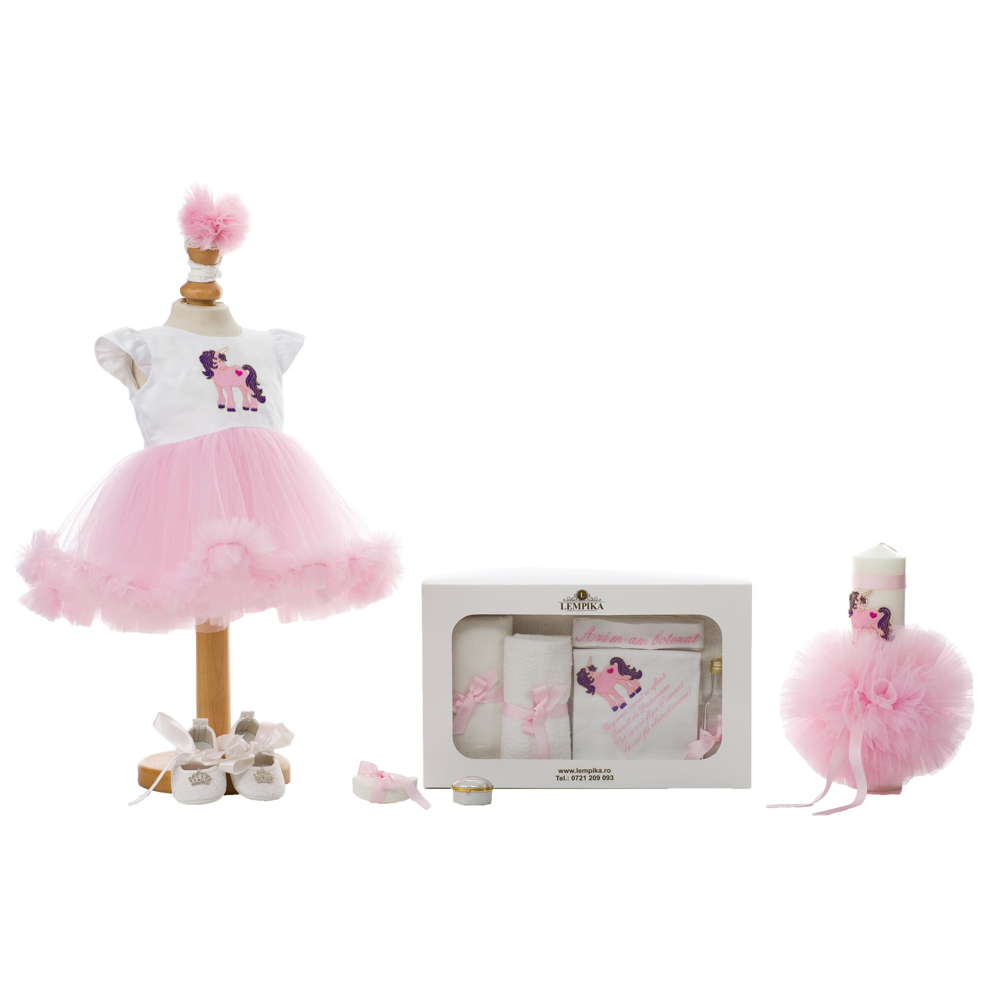 Set Botez Lempika Bebe Unicorn Roz, 5 piese, 0-3luni