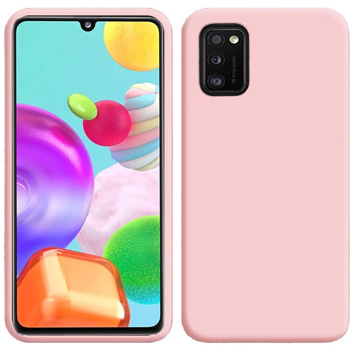 Husa compatibila cu Samsung Galaxy A41, ultra slim, silicon Roz, cu interior de catifea, protectie camera