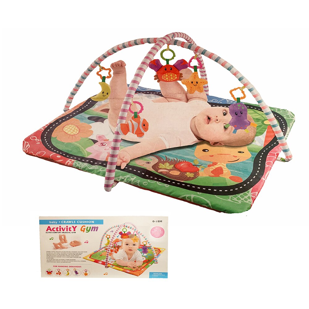 Saltea de joaca muzicala AKU interactiva din material textil cu 5 Figurine pufoase, pentru Copii si bebelusi AK63511