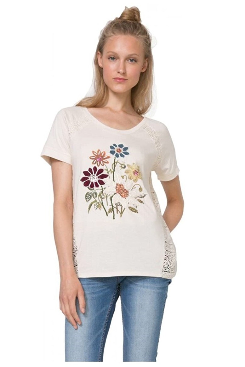 Tricou, Desigual 71T2WK4, Alb unt