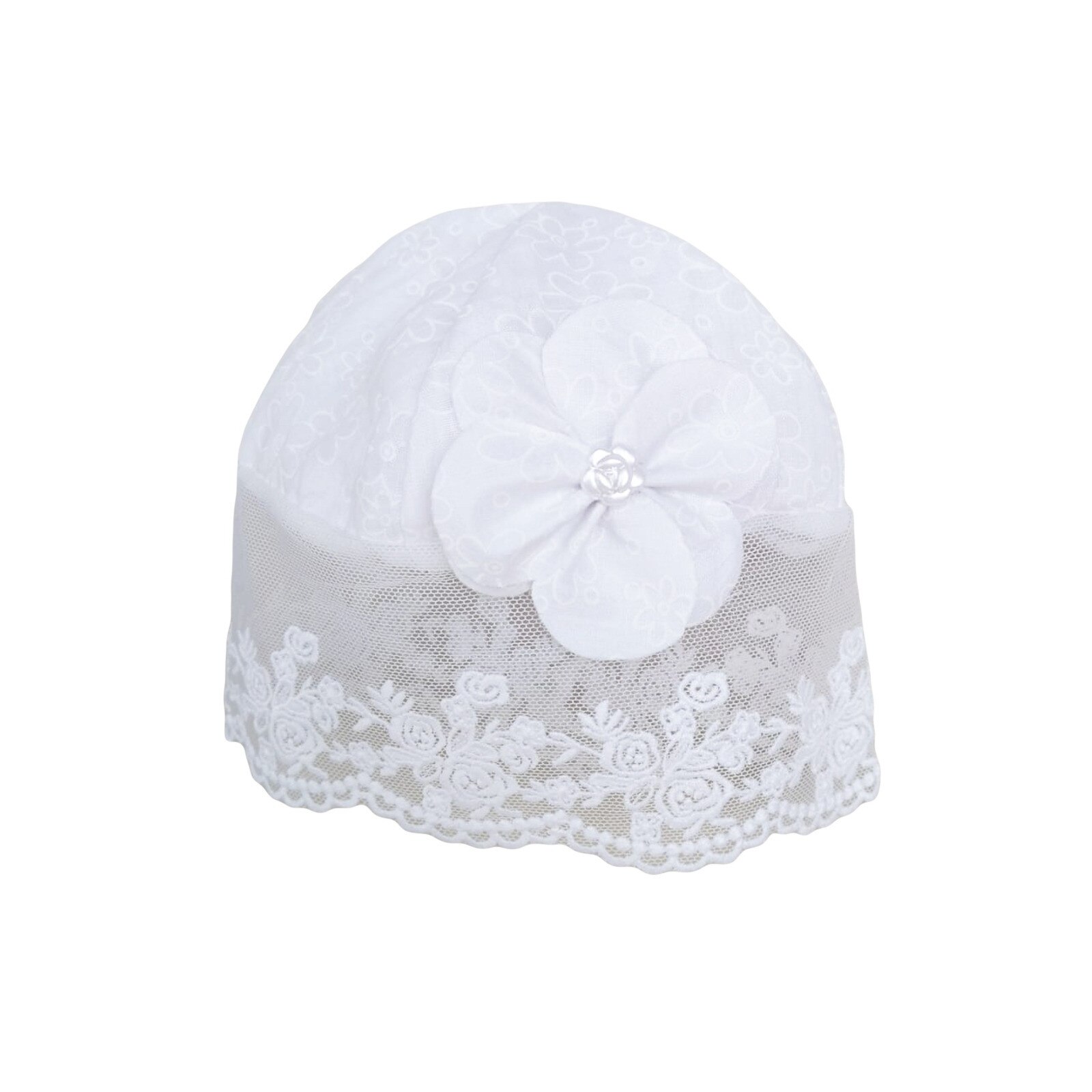 Fes de vara Mic Pitic C124NN cu broderie pe tulle, Alb