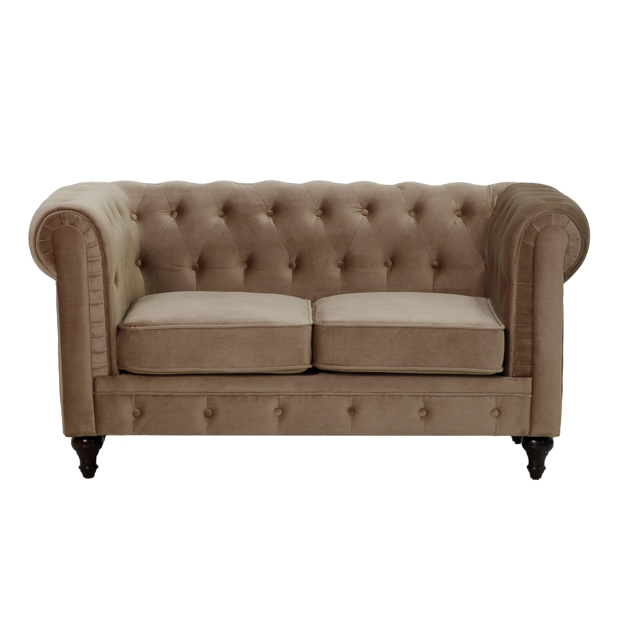 Canapea fixa 2 locuri Eveline, Mobila Sigma, catifea cappuccino, 152x79x78 cm