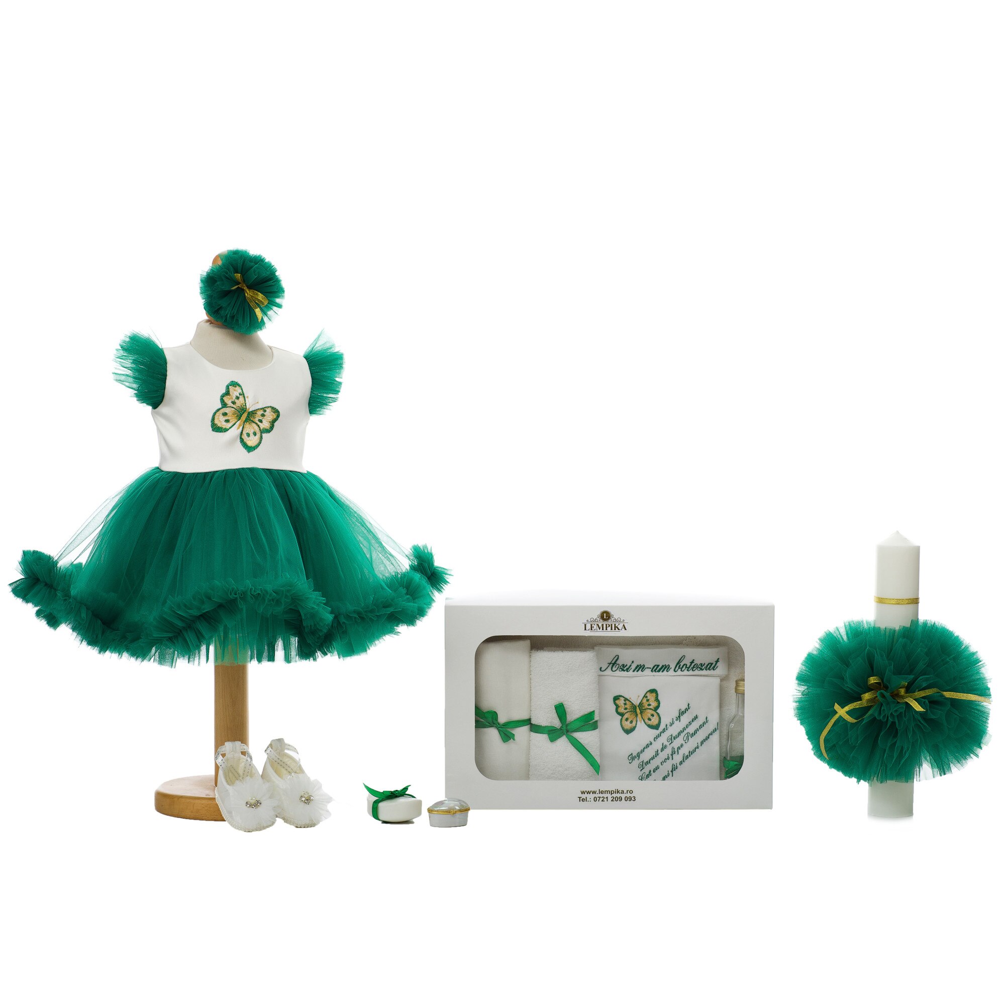 Set Botez Lempika Bebe Fluturas Verde, 5 piese, 6-9luni