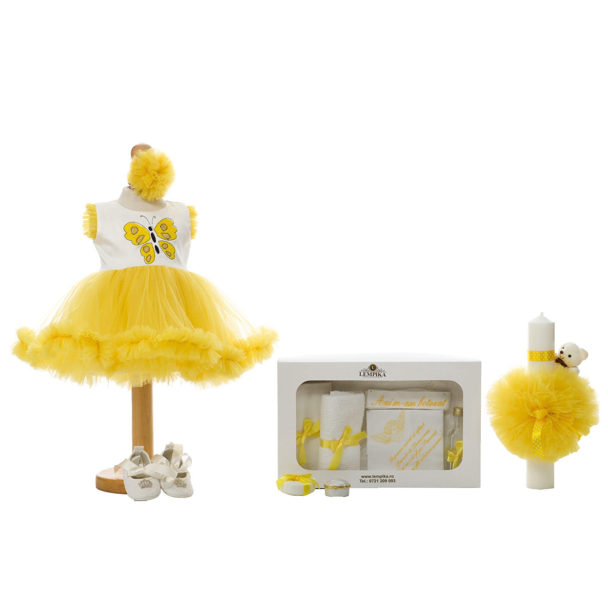 Set Botez Lempika Bebe Fluturas Galben, 5 piese, 6-9luni