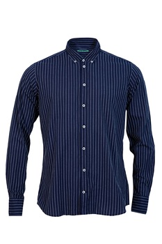 Stansfield, Camasa slim fit cu model in dungi, Bleumarin/Alb, L Stansfield, Camasa slim fit cu model in dungi, Bleumarin/Alb, L