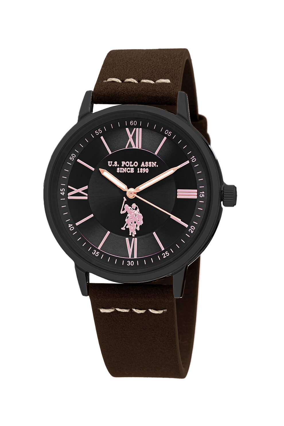 U.S. Polo Assn., Ceas analog cu o curea de piele, Maro cafeniu/Negru